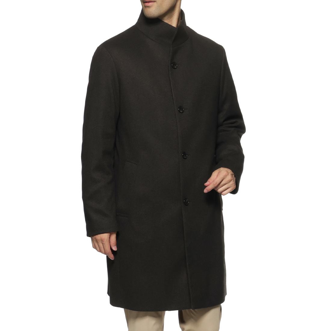 フランネルツイル素材スタンドカラーコート