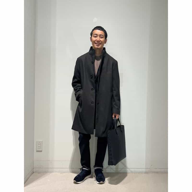 BARNEYS NEW YORK フランネルツイル素材スタンドカラーコート BROWN