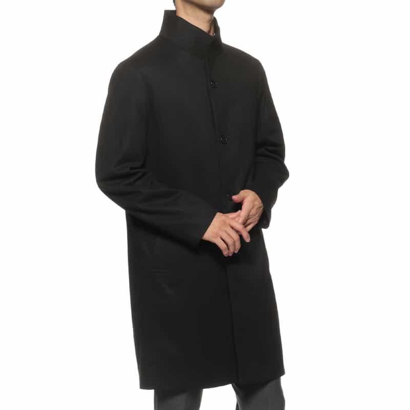 フランネルツイル素材スタンドカラーコート