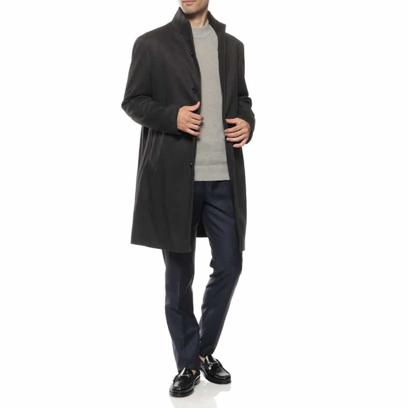 BARNEYS NEW YORK フランネルツイル素材スタンドカラーコート GRAY