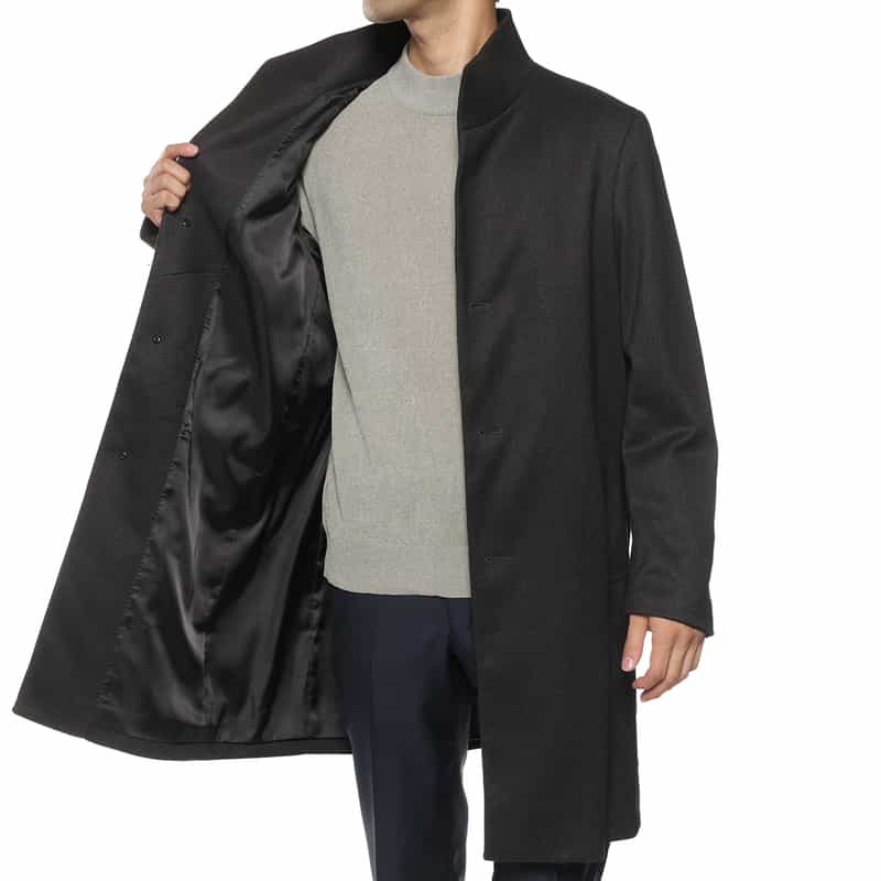 BARNEYS NEW YORK フランネルツイル素材スタンドカラーコート GRAY