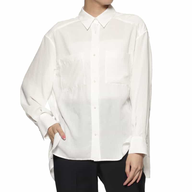 BARNEYS NEW YORK ウォッシャブル ロングスリーブ フレアシャツ WHITE