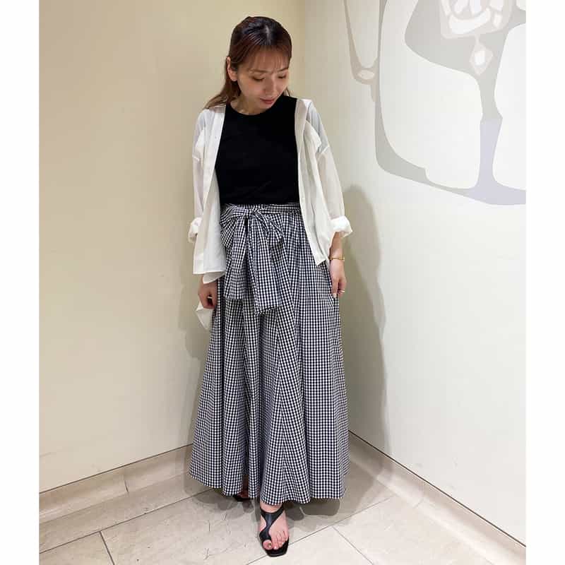 BARNEYS NEW YORK ウォッシャブル ロングスリーブ フレアシャツ WHITE