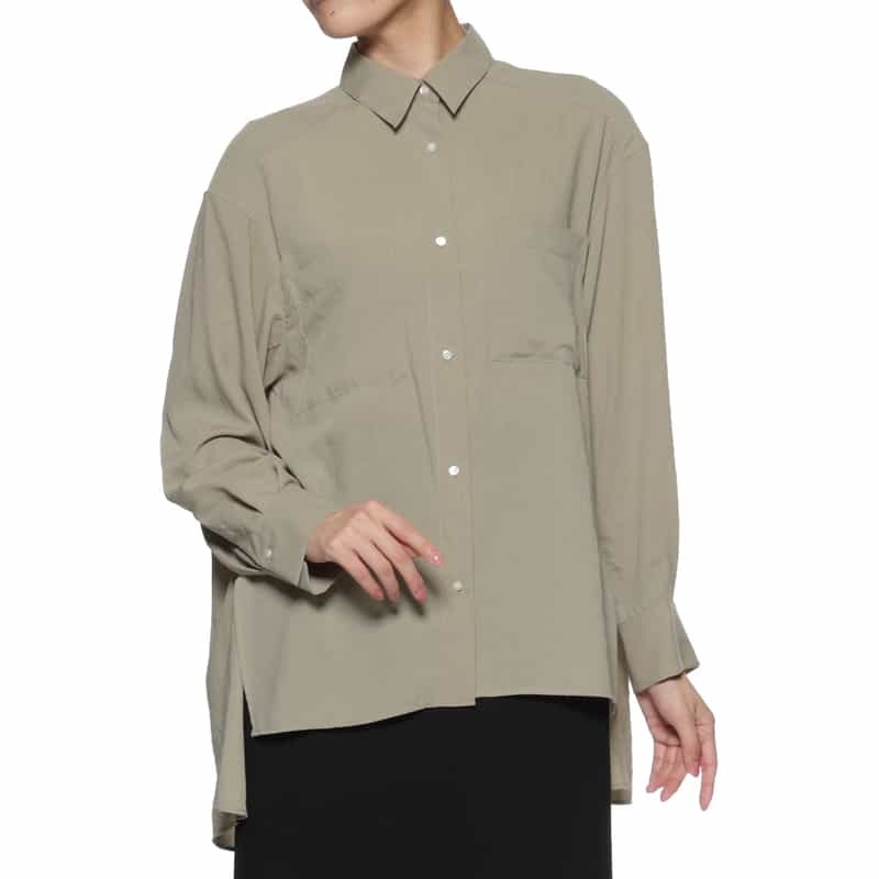 BARNEYS NEW YORK ウォッシャブル ロングスリーブ フレアシャツ BEIGE