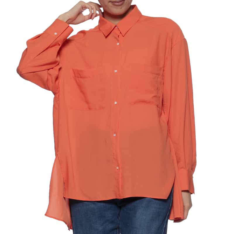 BARNEYS NEW YORK ウォッシャブル ロングスリーブ フレアシャツ ORANGE