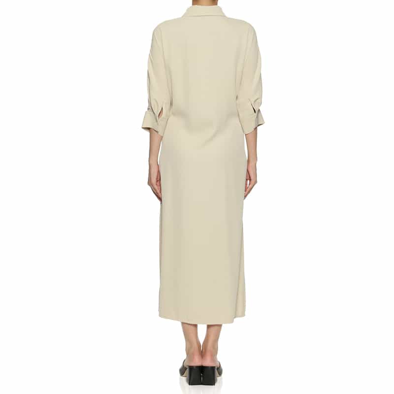 BARNEYS NEW YORK ウォッシャブル ウエストリボン付きドルマンスリーブドレス BEIGE