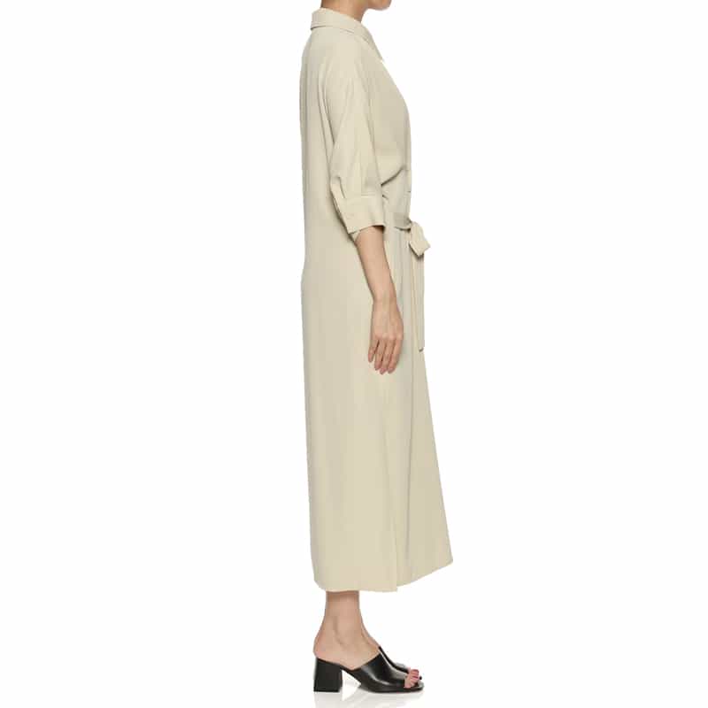 BARNEYS NEW YORK ウォッシャブル ウエストリボン付きドルマンスリーブドレス BEIGE