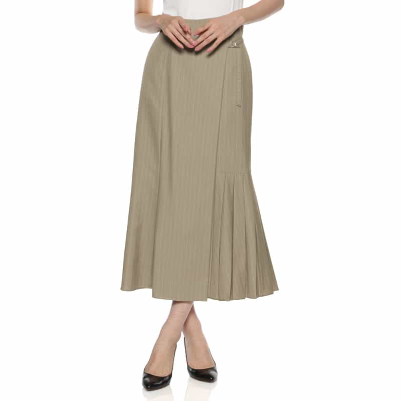 BARNEYS NEW YORK セットアップ サイドプリーツ入りラップスカート BEIGE