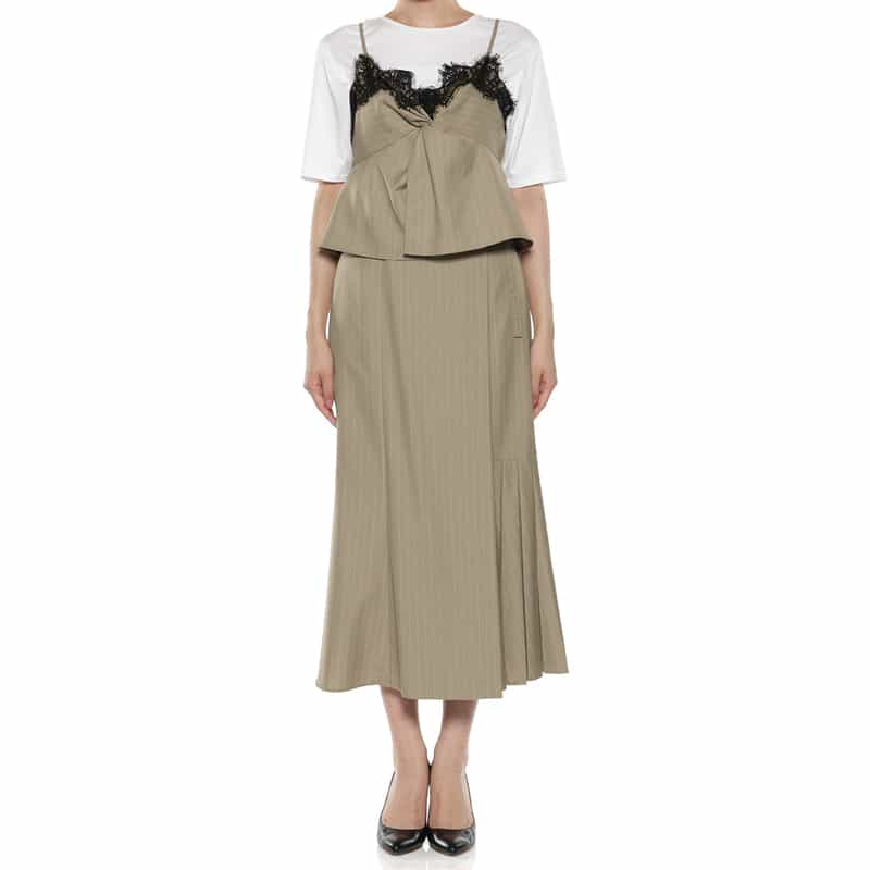 BARNEYS NEW YORK セットアップ サイドプリーツ入りラップスカート BEIGE