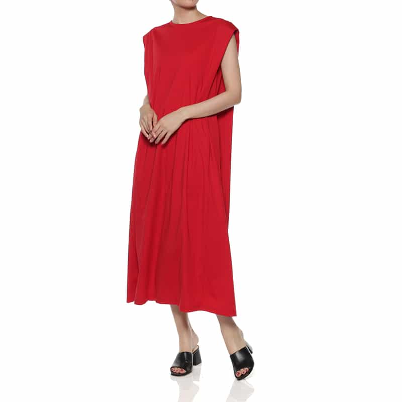 BARNEYS NEW YORK ウォッシャブル ショルダータック入りドレス RED