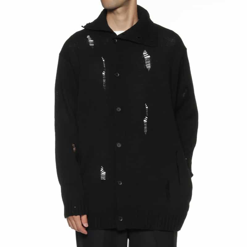 YOHJI YAMAMOTO YOHJI YAMAMOTO ＜ヨウジ ヤマモト＞ ダメージ加工ハイネックカーディガン BLACK