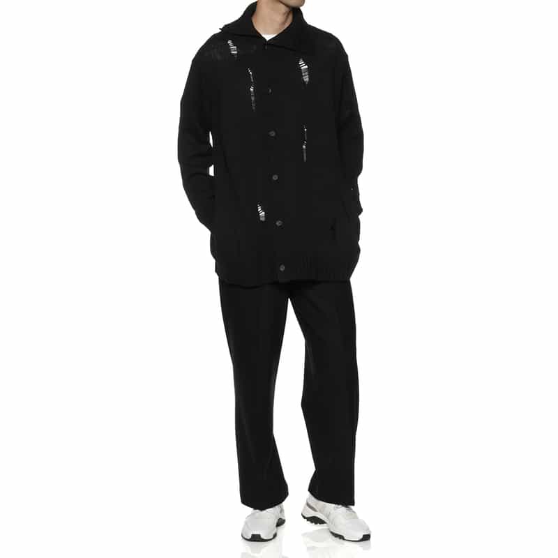 YOHJI YAMAMOTO YOHJI YAMAMOTO ＜ヨウジ ヤマモト＞ ダメージ加工ハイネックカーディガン BLACK