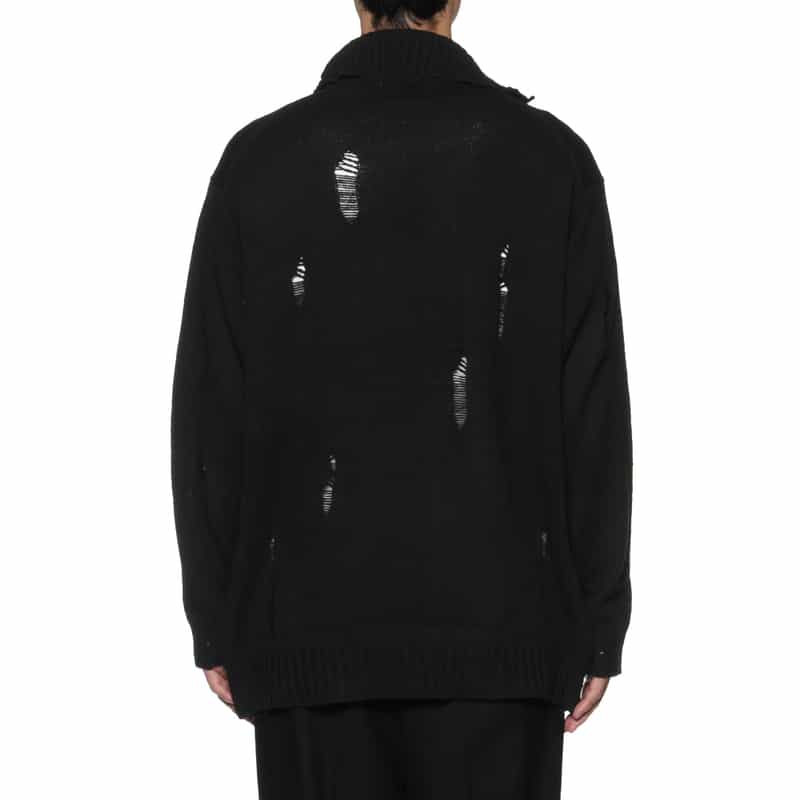 YOHJI YAMAMOTO YOHJI YAMAMOTO ＜ヨウジ ヤマモト＞ ダメージ加工ハイネックカーディガン BLACK