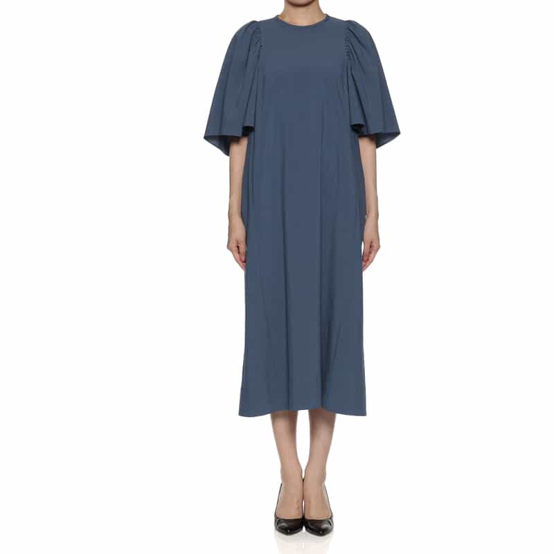 BARNEYS NEW YORK ウォッシャブル フレアスリーブドレス BLUE