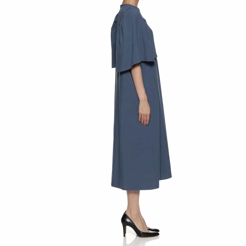 BARNEYS NEW YORK ウォッシャブル フレアスリーブドレス BLUE