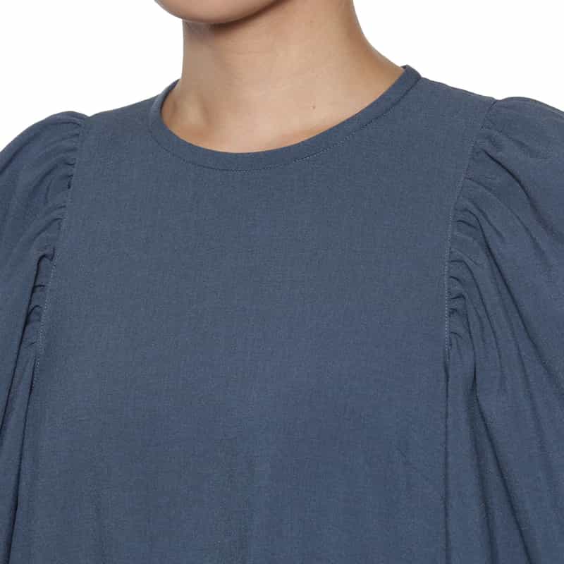 BARNEYS NEW YORK ウォッシャブル フレアスリーブドレス BLUE