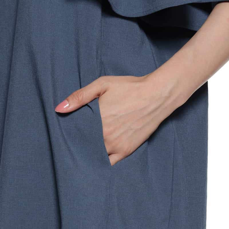 BARNEYS NEW YORK ウォッシャブル フレアスリーブドレス BLUE