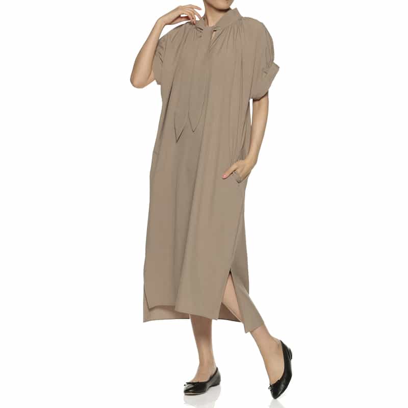 BARNEYS NEW YORK ウォッシャブル ボウタイドレス BEIGE