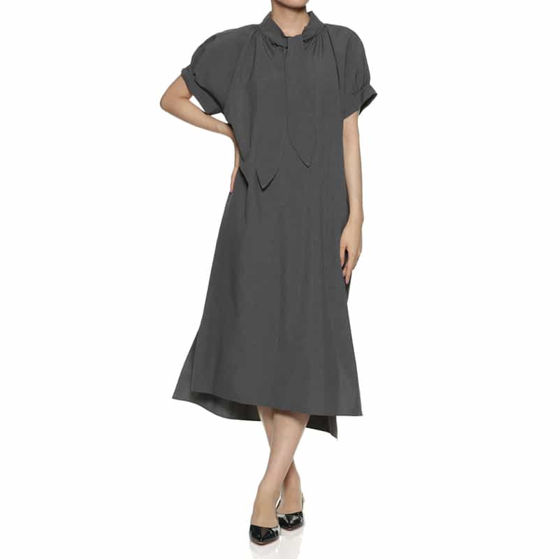 BARNEYS NEW YORK ウォッシャブル ボウタイドレス GRAY