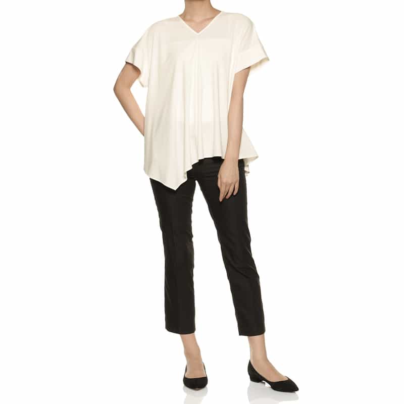 BARNEYS NEW YORK ウォッシャブル アシンメトリーブラウス WHITE