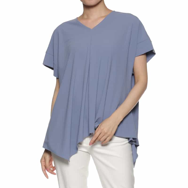 BARNEYS NEW YORK ウォッシャブル アシンメトリーブラウス BLUE