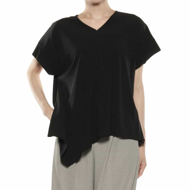BARNEYS NEW YORK ウォッシャブル アシンメトリーブラウス BLACK