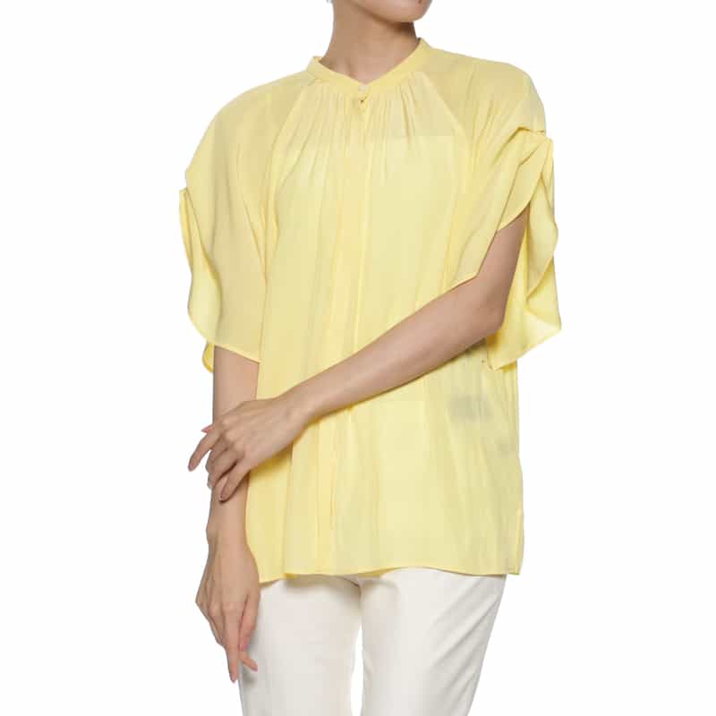BARNEYS NEW YORK ウォッシャブル ギャザースリーブブラウス YELLOW