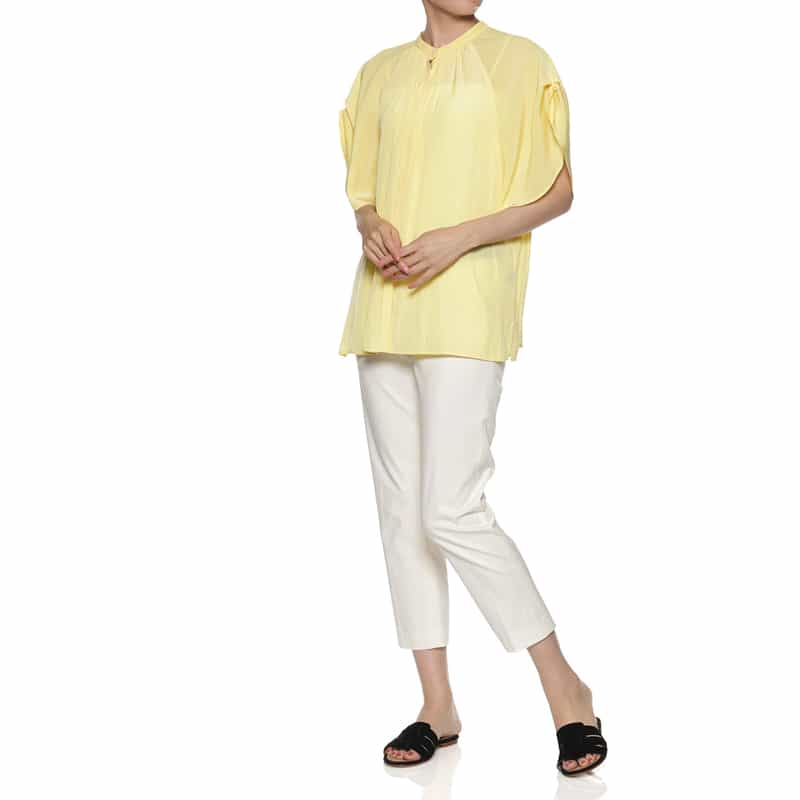 BARNEYS NEW YORK ウォッシャブル ギャザースリーブブラウス YELLOW