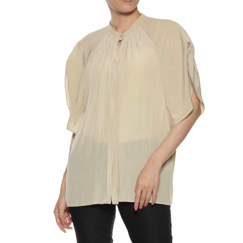 BARNEYS NEW YORK ウォッシャブル ギャザースリーブブラウス BEIGE