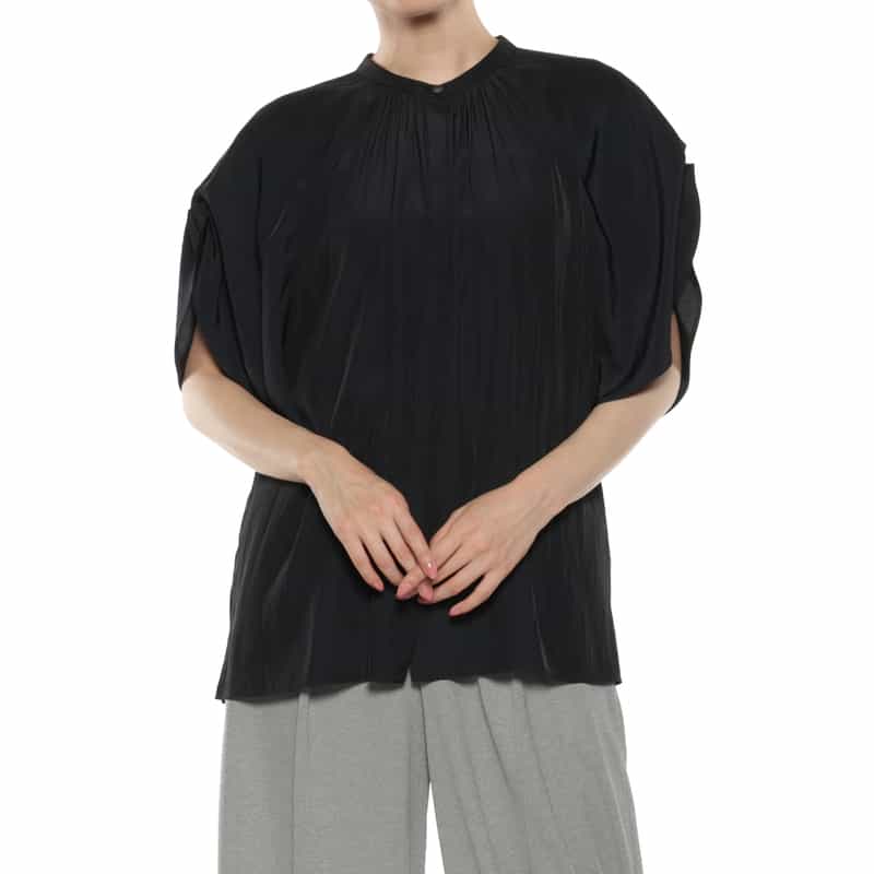 BARNEYS NEW YORK ウォッシャブル ギャザースリーブブラウス BLACK