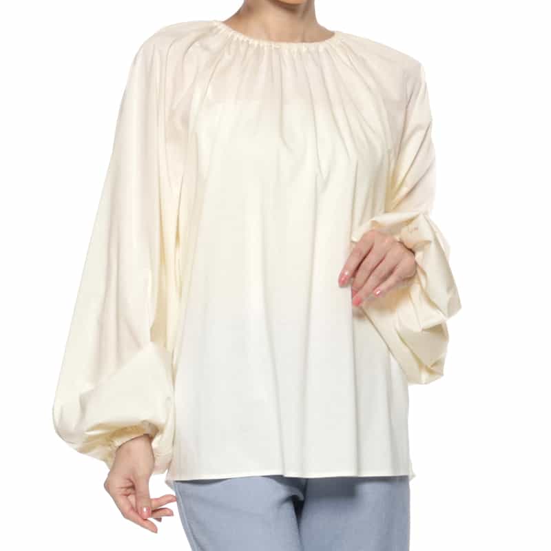 BARNEYS NEW YORK ウォッシャブル ギャザーカットソー WHITE