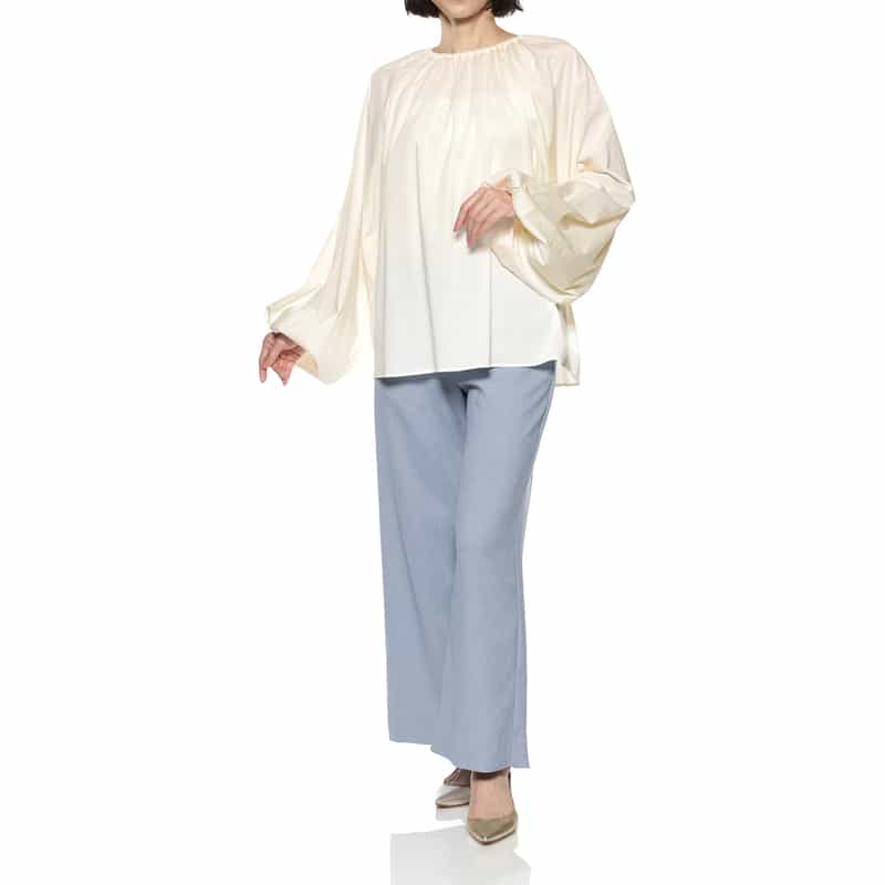 BARNEYS NEW YORK ウォッシャブル ギャザーカットソー WHITE