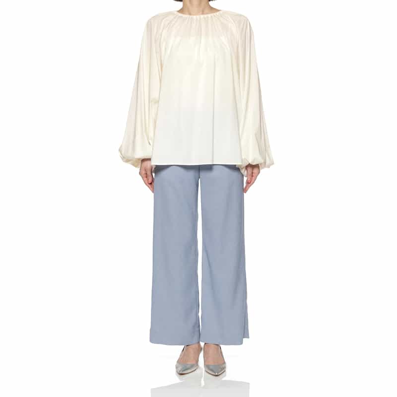 BARNEYS NEW YORK ウォッシャブル ギャザーカットソー WHITE