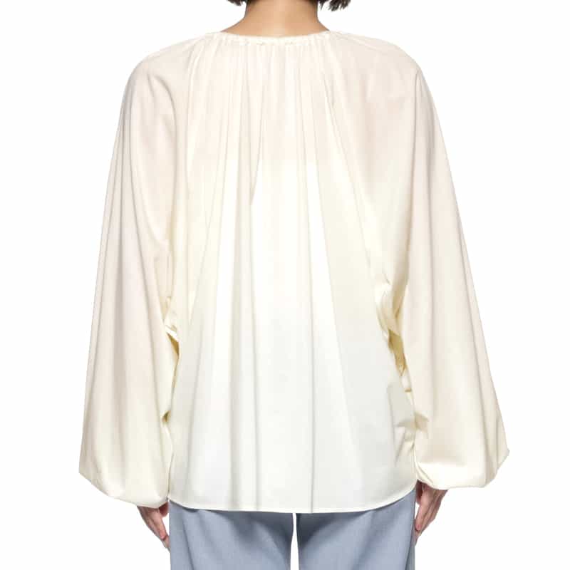 BARNEYS NEW YORK ウォッシャブル ギャザーカットソー WHITE