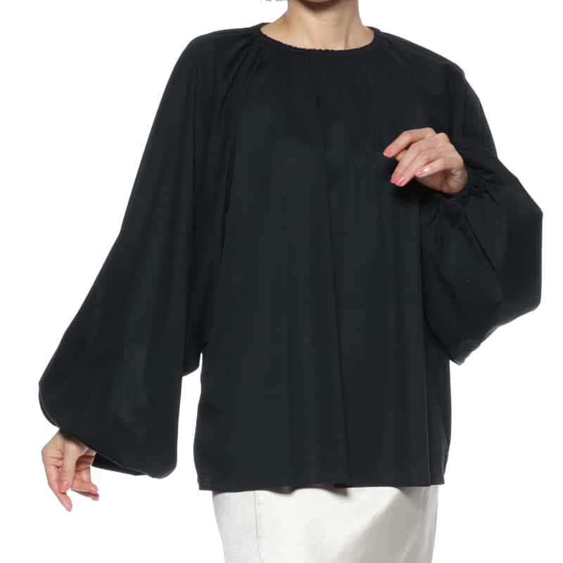 BARNEYS NEW YORK ウォッシャブル ギャザーカットソー NAVY