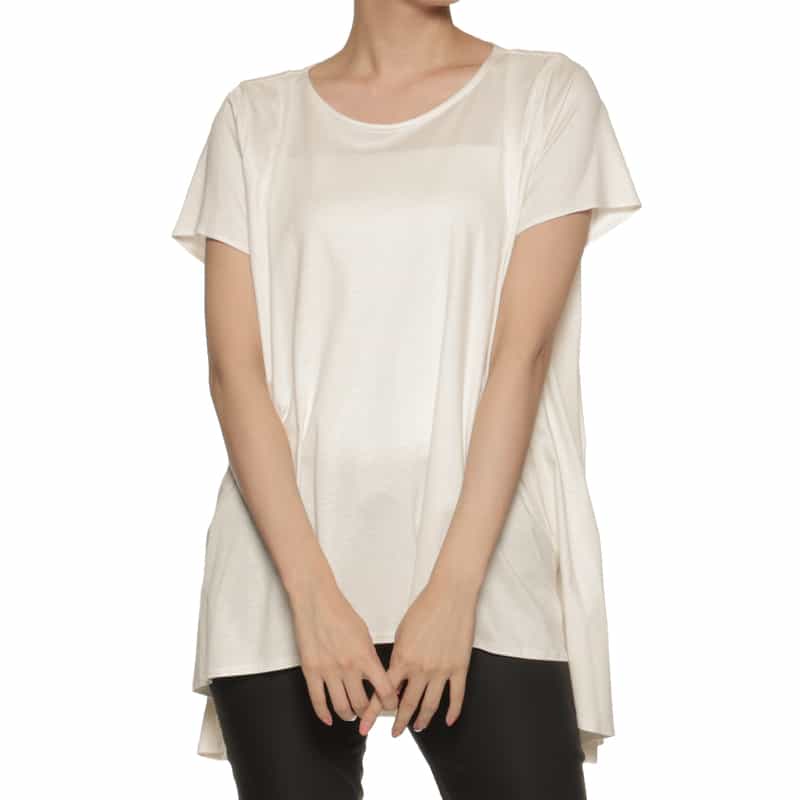 BARNEYS NEW YORK ウォッシャブル バッグギャザー アシンメトリーカットソー WHITE