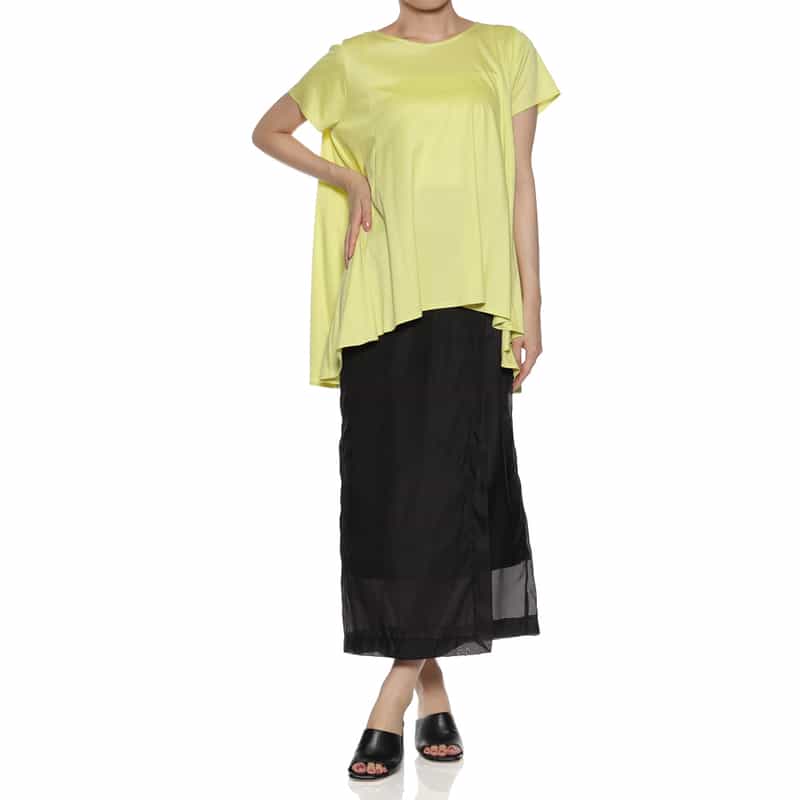 BARNEYS NEW YORK ウォッシャブル バッグギャザー アシンメトリーカットソー YELLOW