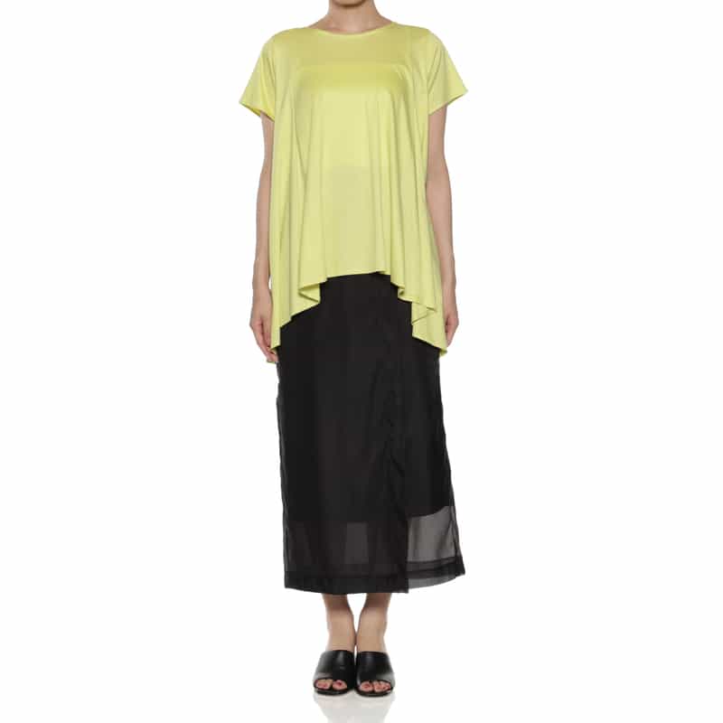 BARNEYS NEW YORK ウォッシャブル バッグギャザー アシンメトリーカットソー YELLOW