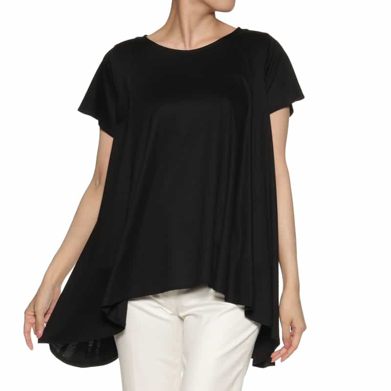 BARNEYS NEW YORK ウォッシャブル バッグギャザー アシンメトリーカットソー BLACK