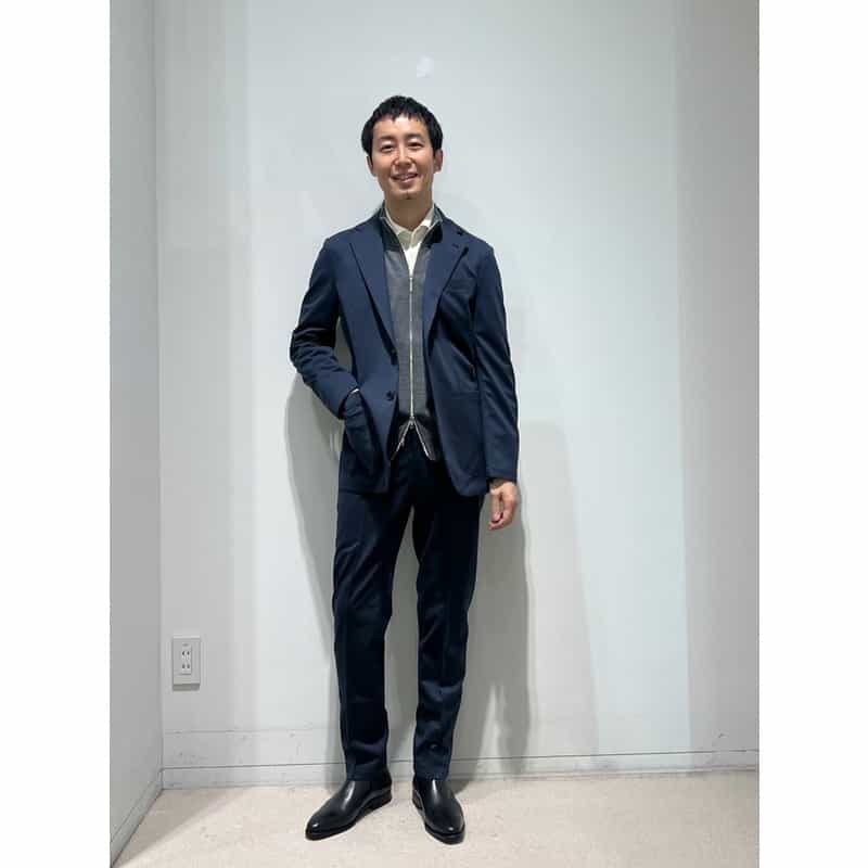 BARNEYS NEW YORK セットアップ マイクロ千鳥柄ジャケット NAVY