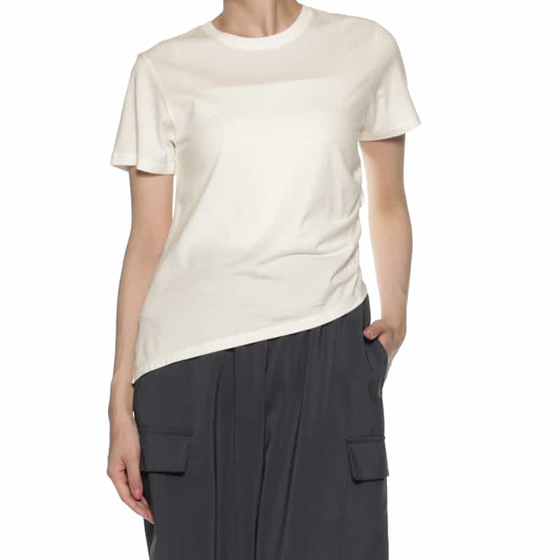 BARNEYS NEW YORK ウォッシャブル サイドギャザーアシンメトリーカットソー WHITE