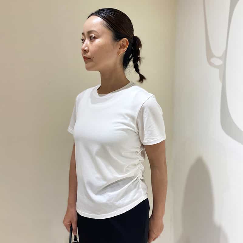 BARNEYS NEW YORK ウォッシャブル サイドギャザーアシンメトリーカットソー WHITE