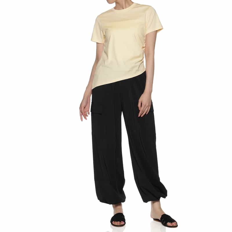 BARNEYS NEW YORK ウォッシャブル サイドギャザーアシンメトリーカットソー YELLOW