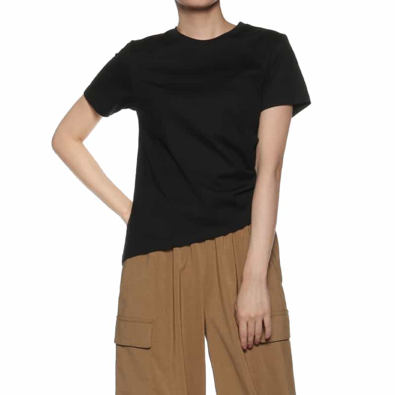 BARNEYS NEW YORK ウォッシャブル サイドギャザーアシンメトリーカットソー BLACK