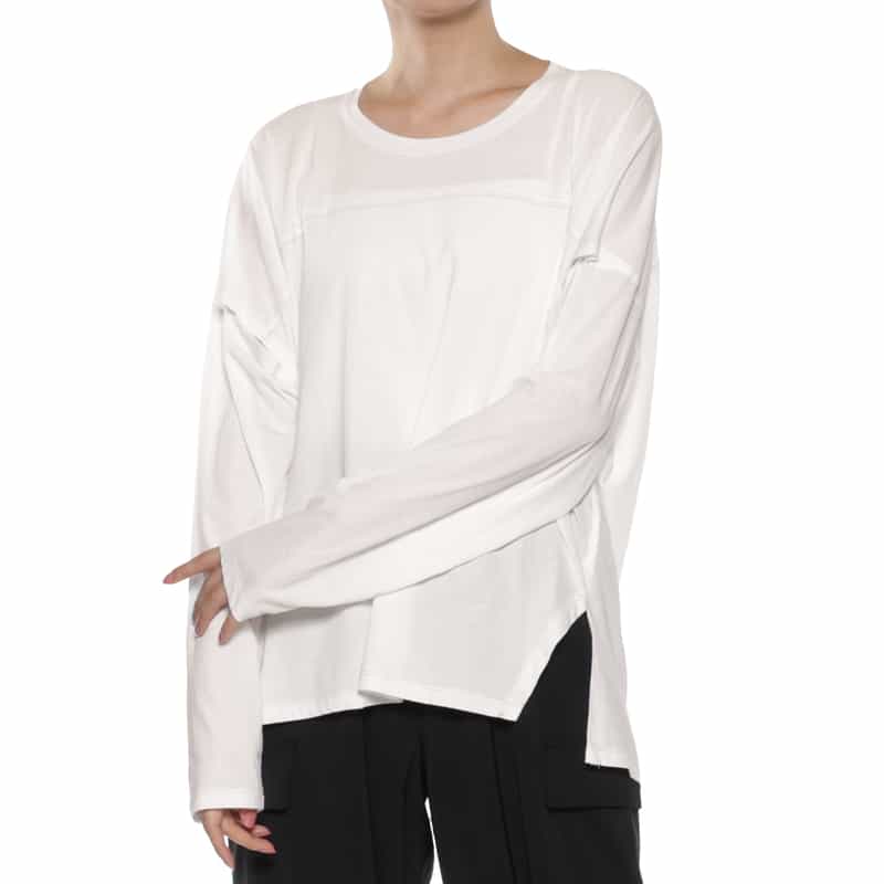 BARNEYS NEW YORK ウォッシャブル サイドスリット入りロングスリーブカットソー WHITE