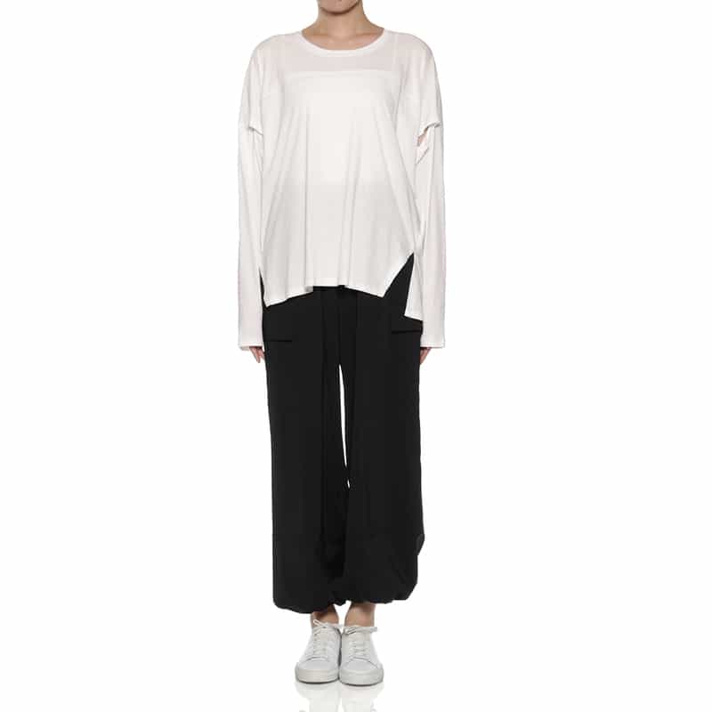 BARNEYS NEW YORK ウォッシャブル サイドスリット入りロングスリーブカットソー WHITE