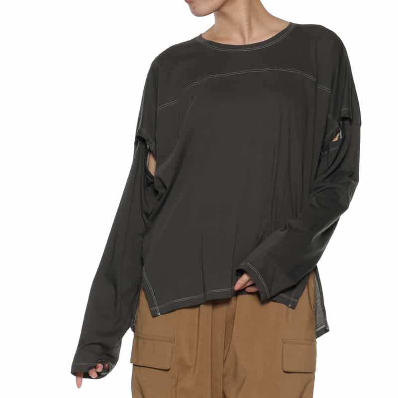 BARNEYS NEW YORK ウォッシャブル サイドスリット入りロングスリーブカットソー GRAY