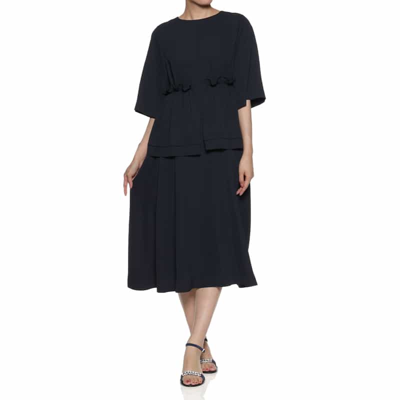 BARNEYS NEW YORK ウォッシャブル フリル付きドレス NAVY