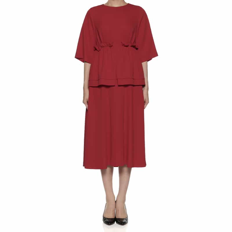 BARNEYS NEW YORK ウォッシャブル フリル付きドレス RED