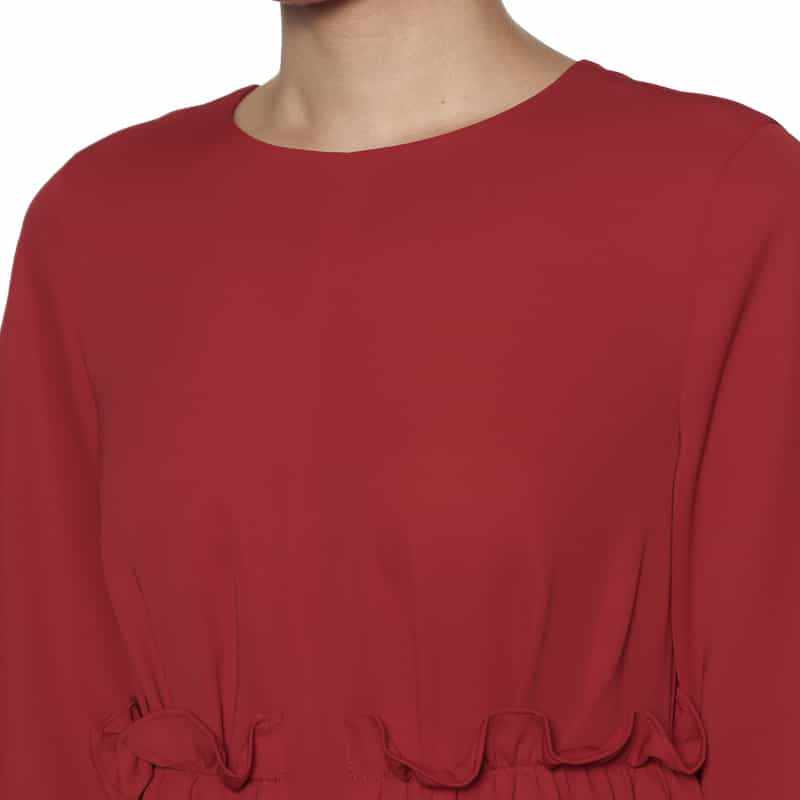 BARNEYS NEW YORK ウォッシャブル フリル付きドレス RED